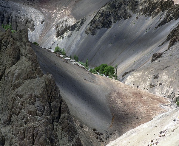 Feldterrassen im Hochtal von Kalse, Ladakh.